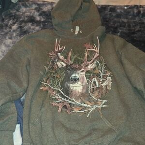 Jerzees Olive Green Deer Print Hoodie